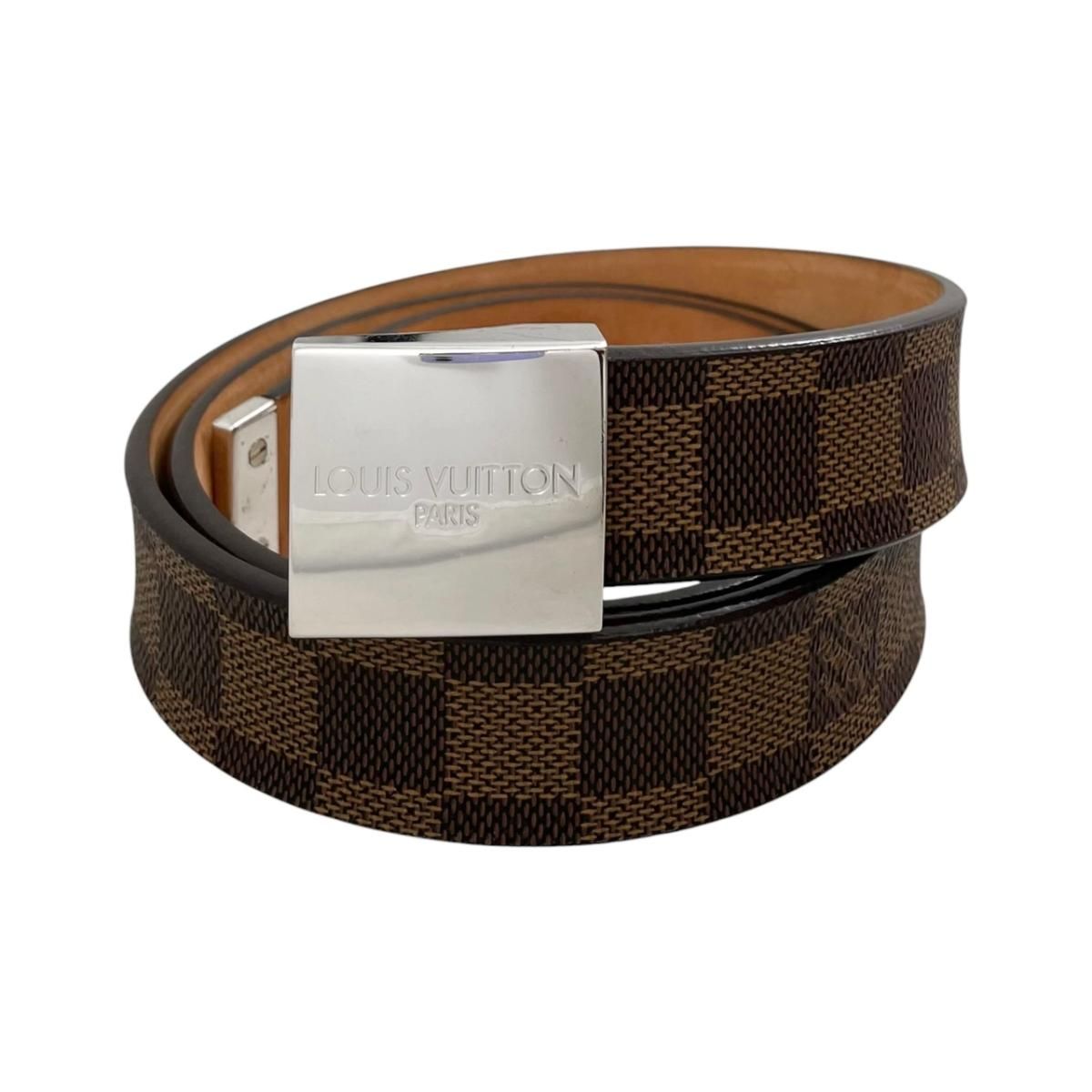 Louis Vuitton Belt Ceinture Carre Damier Ebene Logo Buckle Silver