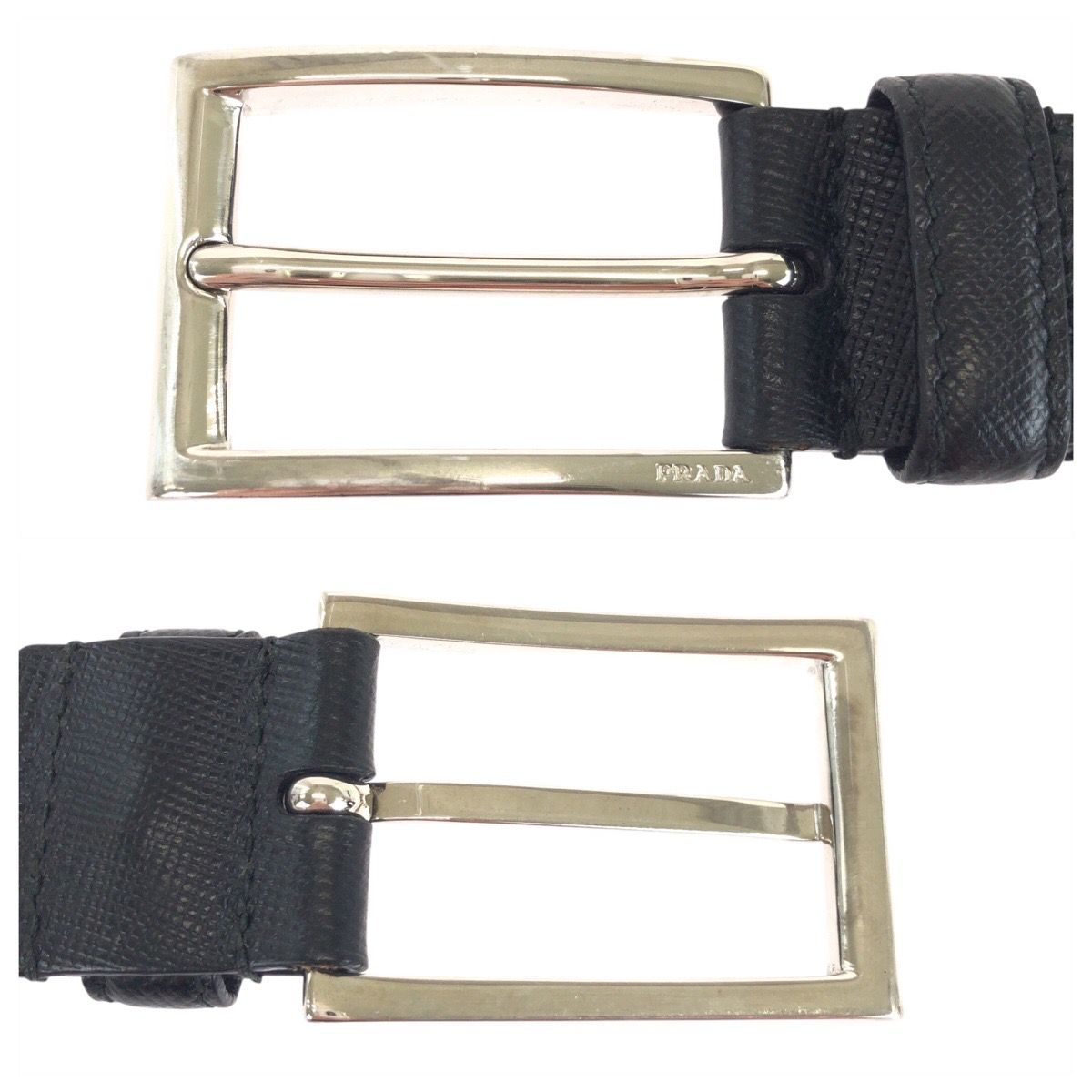 Prada 90 Black Silver Leather Belt