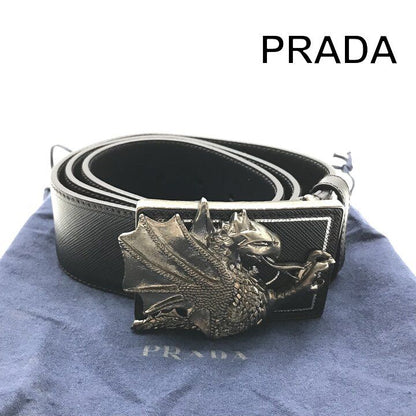 Prada Dragon Saffiano Leather Belt Animal Black Silver Bag Included