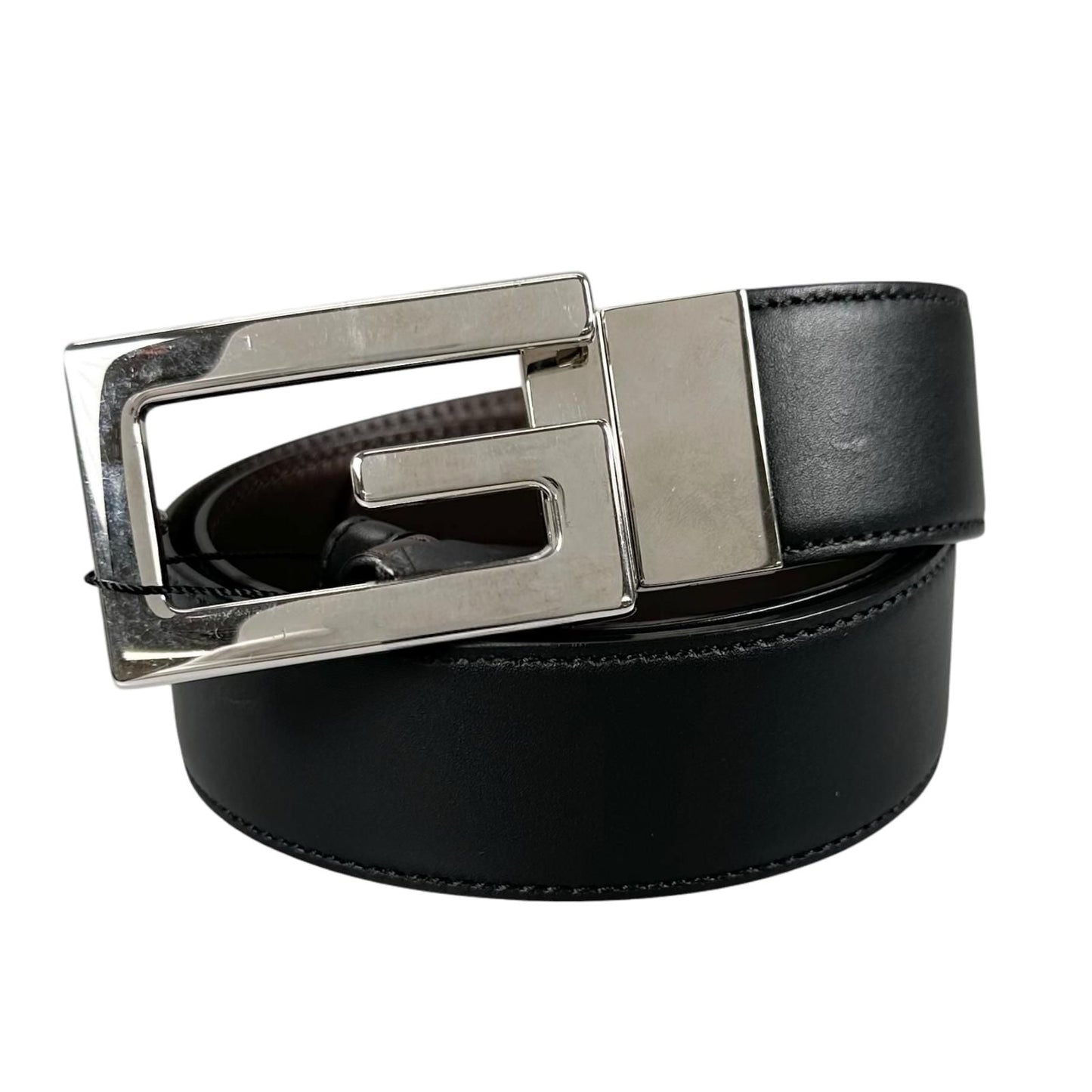 Gucci Square Leather Brown Black Belt Silver