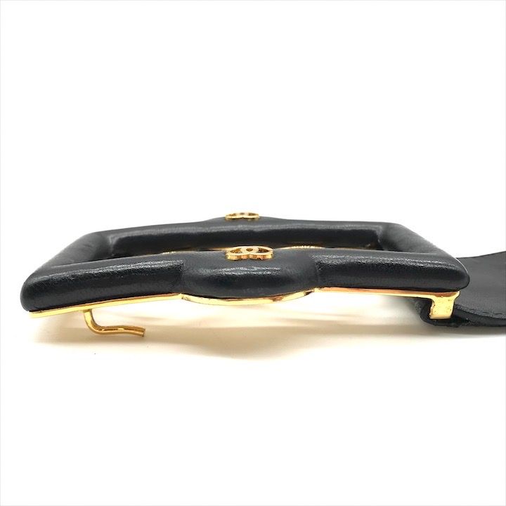 Chanel CC Logo Leather Belt Black Gold